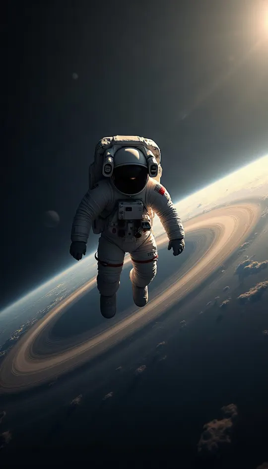 Astronaut above Saturn